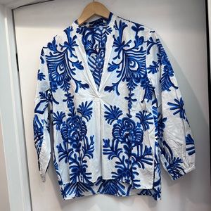 Zara Blue and White Chinoiserie Blouse